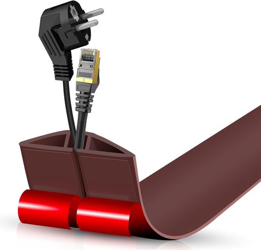 Floor Cord Cover Self Adhesive Cord Hider,3.3FT Cable Management, Extension Strip Protector for Wires, Prevent Cable Trips for Offices, Gyms, Exhibitions Cavity:0.47"(W) x 0.35"(H) Coffee