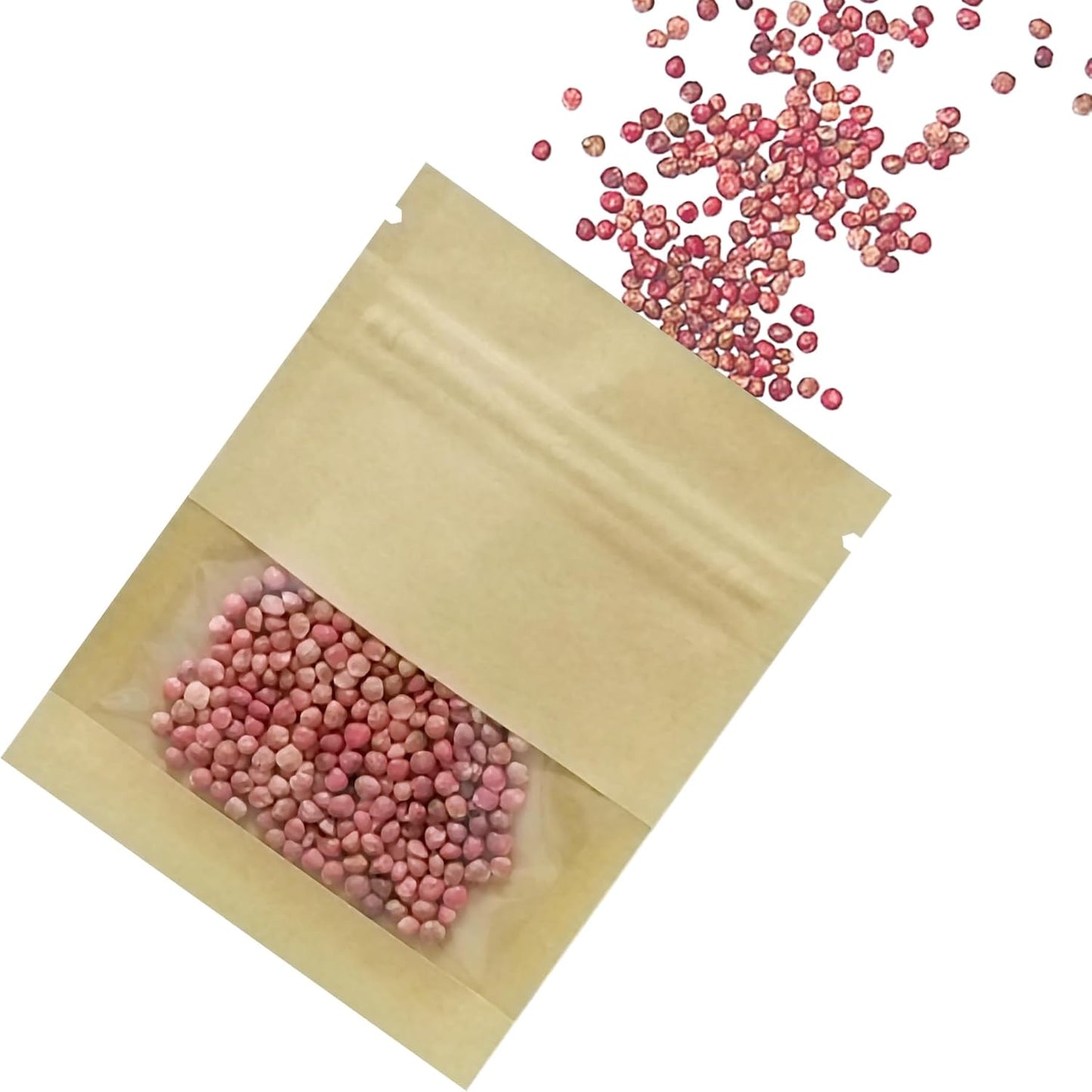 FERENLI 100 Pack 5.1x7.08 inch Small Resealable Seed Coin Envelopes Bags with Clear Window Brown Kraft Paper Heat Seal Packets for Flower Vegetable Seeds Storage Party Favor Pet Food Sample Bag