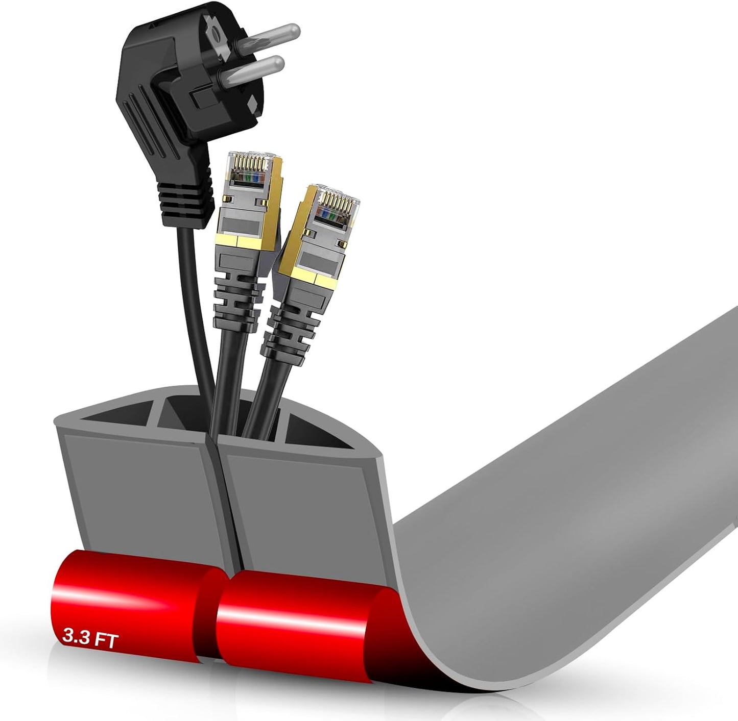 Floor Cord Cover Self Adhesive Cord Hider,3.3FT Cable Management, Extension Strip Protector for Wires, Prevent Cable Trips for Offices, Gyms, Exhibitions Cavity:0.51"(W) x 0.3"(H) Gray