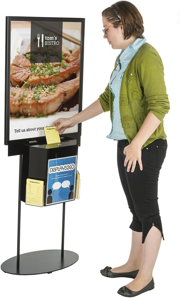 Displays2go LSBST2BKBK Double Sided Poster Stand with Locking Ballot Box, Floor Standing, Black