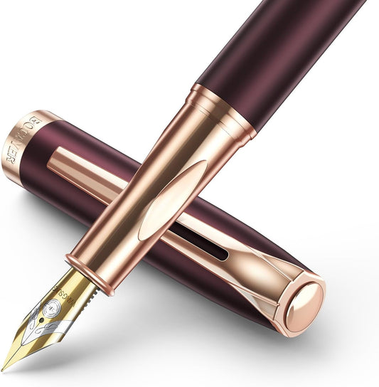 samurai Fountain Pen Set,Hand Polished Medium Nib,Calligraphy Nib(Bent Nib),Includes 8 Ink Cartridges,Ink Refill Converter*2 And Gift Box,Best Pen Gift Set for Men & Women(Dark red)