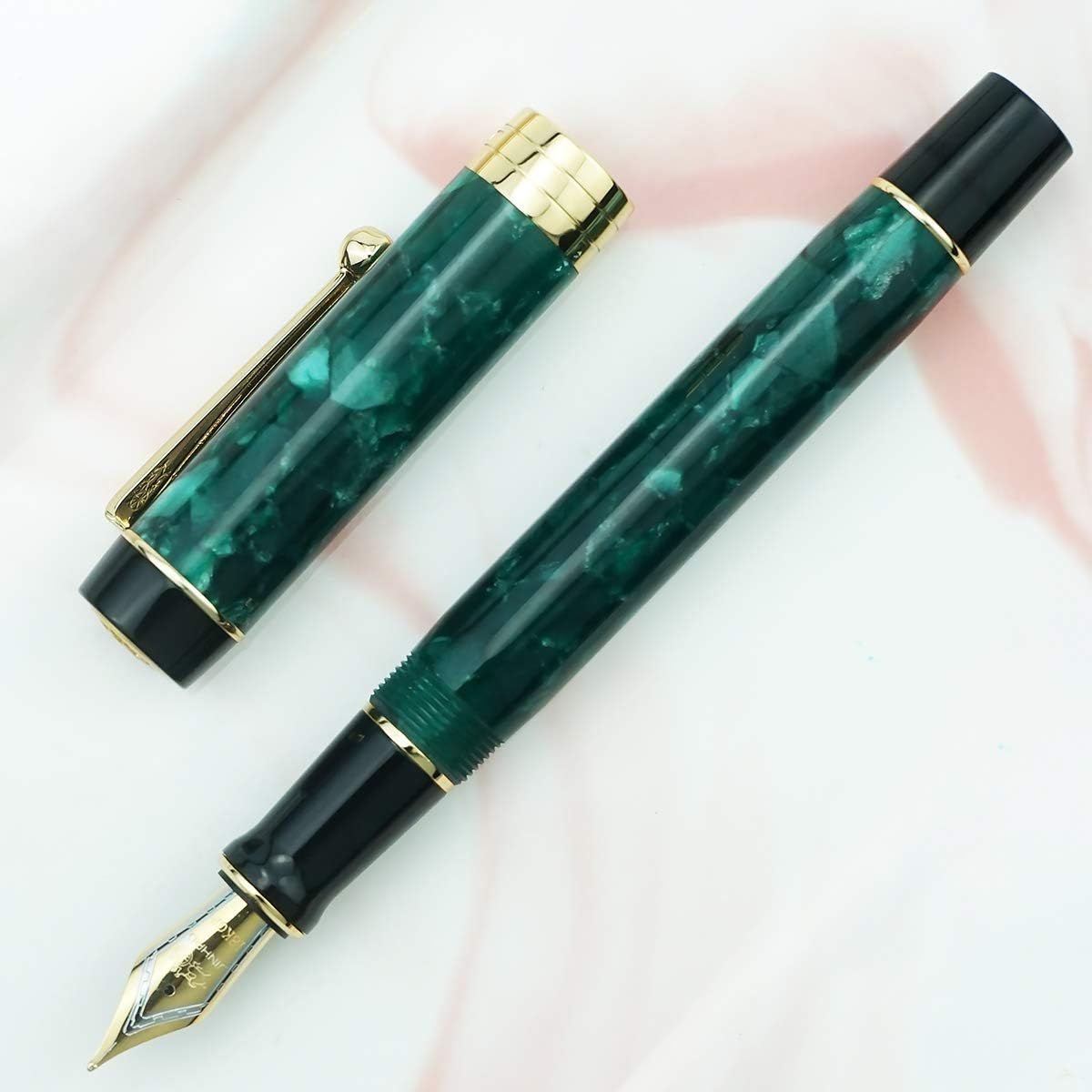 Jinhao 100 Fountain Pen Celluloid Classic Style, #6 Nib Smooth Writing Instrument with Refillable Converter and Pen Case Set