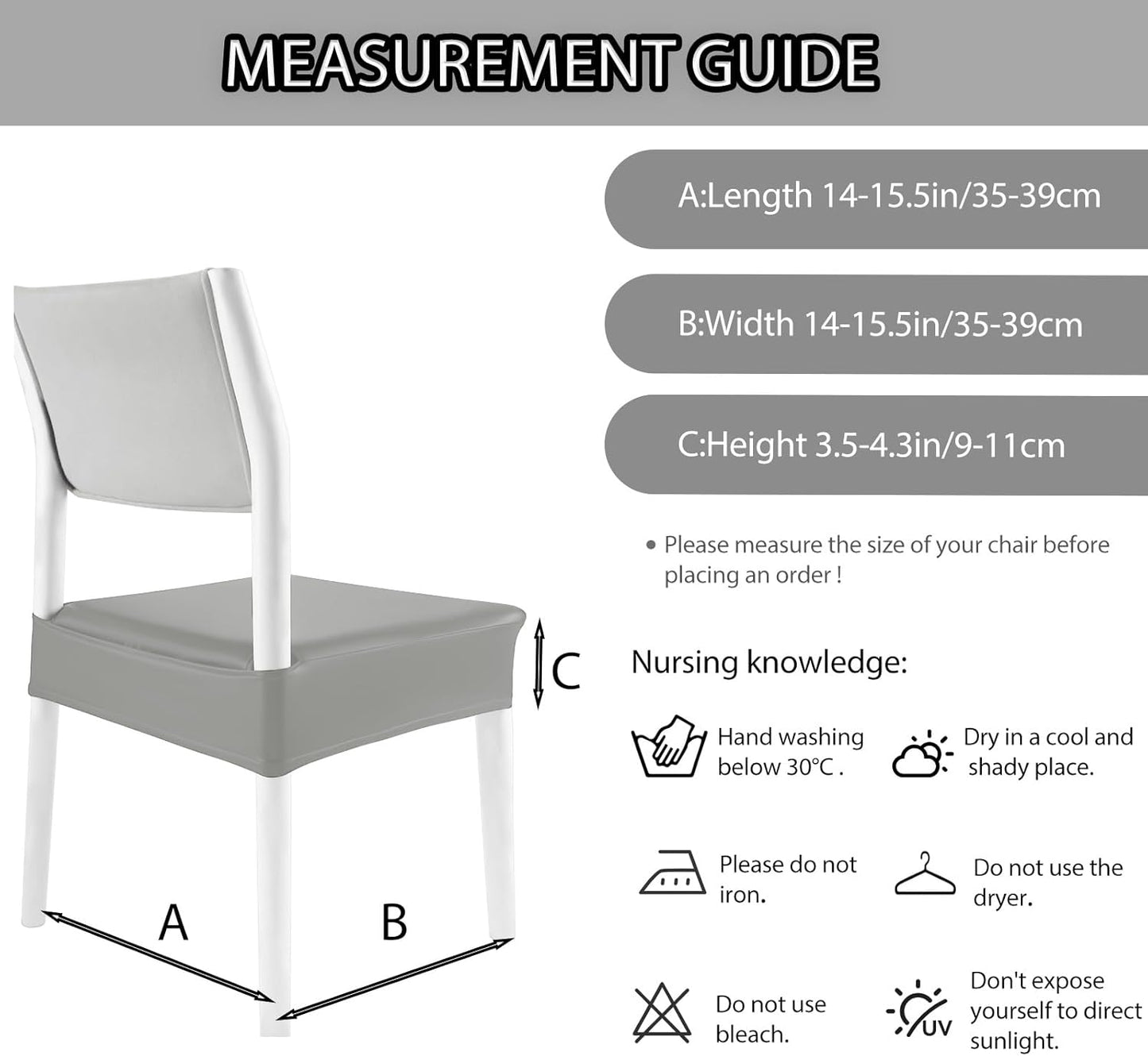 CWK Waterproof PU Leather Dining Chair Covers Set of 4-Stretchable Chair Seat Slipcovers, Removable & Washable Protector for Dining Room,Home,Office,Wedding,Rear Covers (PU-Silver)