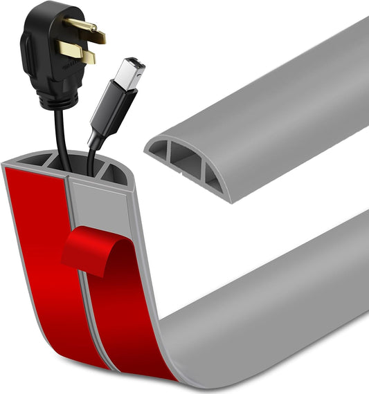 Floor Cord Cover Self Adhesive Cord Hider Floor Extension Cord Covers for Floor Power Cord Protector Cable Management Prevent Cable Trips Cable Cavity 0.59" W x 0.31" H (Grey, 20Ft)