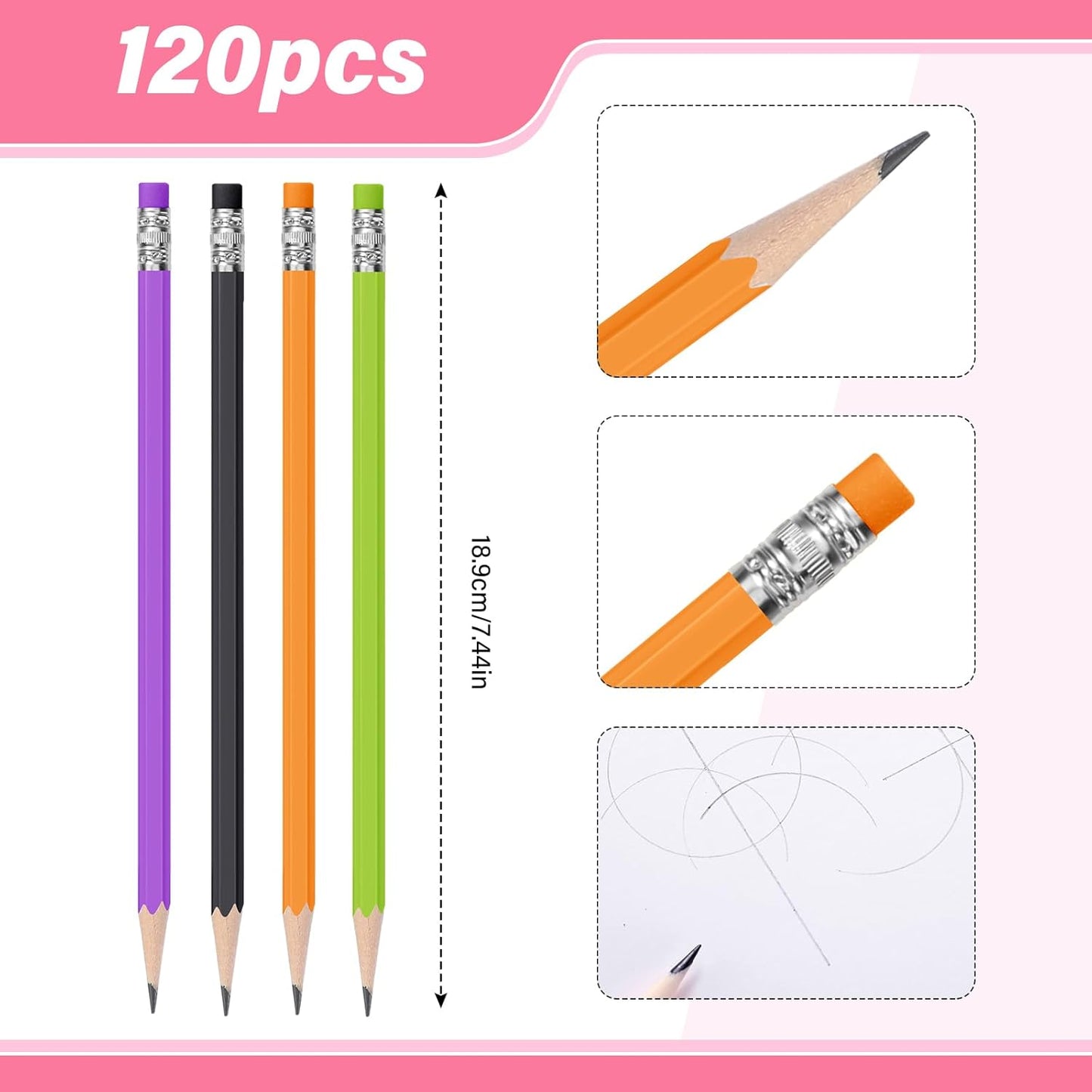 TecUnite 120 Pcs #2 HB Pencils with Eraser No 2 Unsharpened Wooden Hexagonal Pencils for Adults Gifts for School Exam art Learning Office Sketching(Orange Purple Black Green)