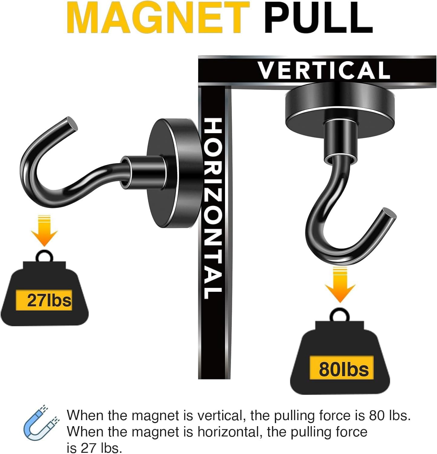 DIYMAG Black Magnetic Hooks, 80 LB Heavy Duty Strong Magnets with Hook, Rare Earth Neodymium Magnetism for Cruise Cabins Cruise Ship Essentials 12 Packs