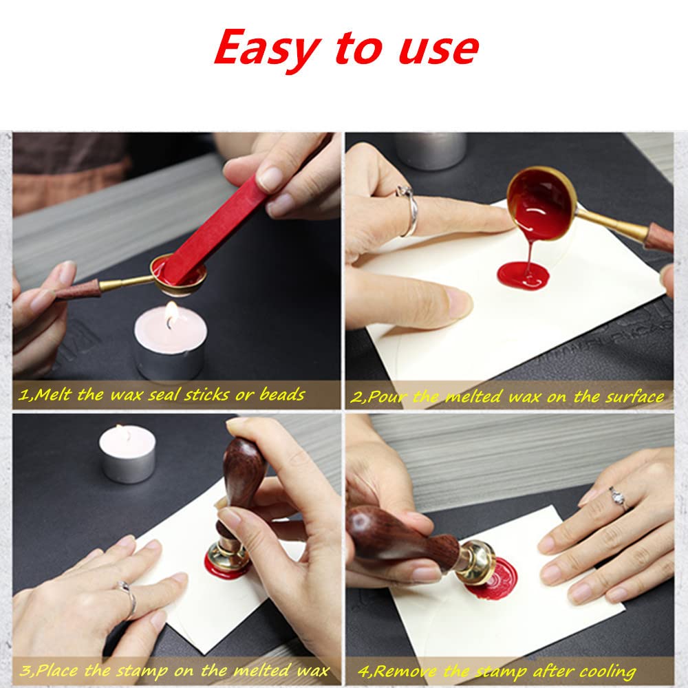 Flower Wax Seal Stamp with Removable Brass Head Wooden Handle for Envelope Sealing