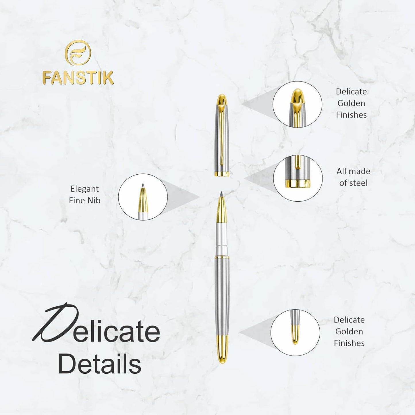 Customized RollerBall pen with name (MADE IN USA), stainless steel, Silver and gold, luxury engraved pen personalized for men and for women. (RollerBall Silver-Gold).