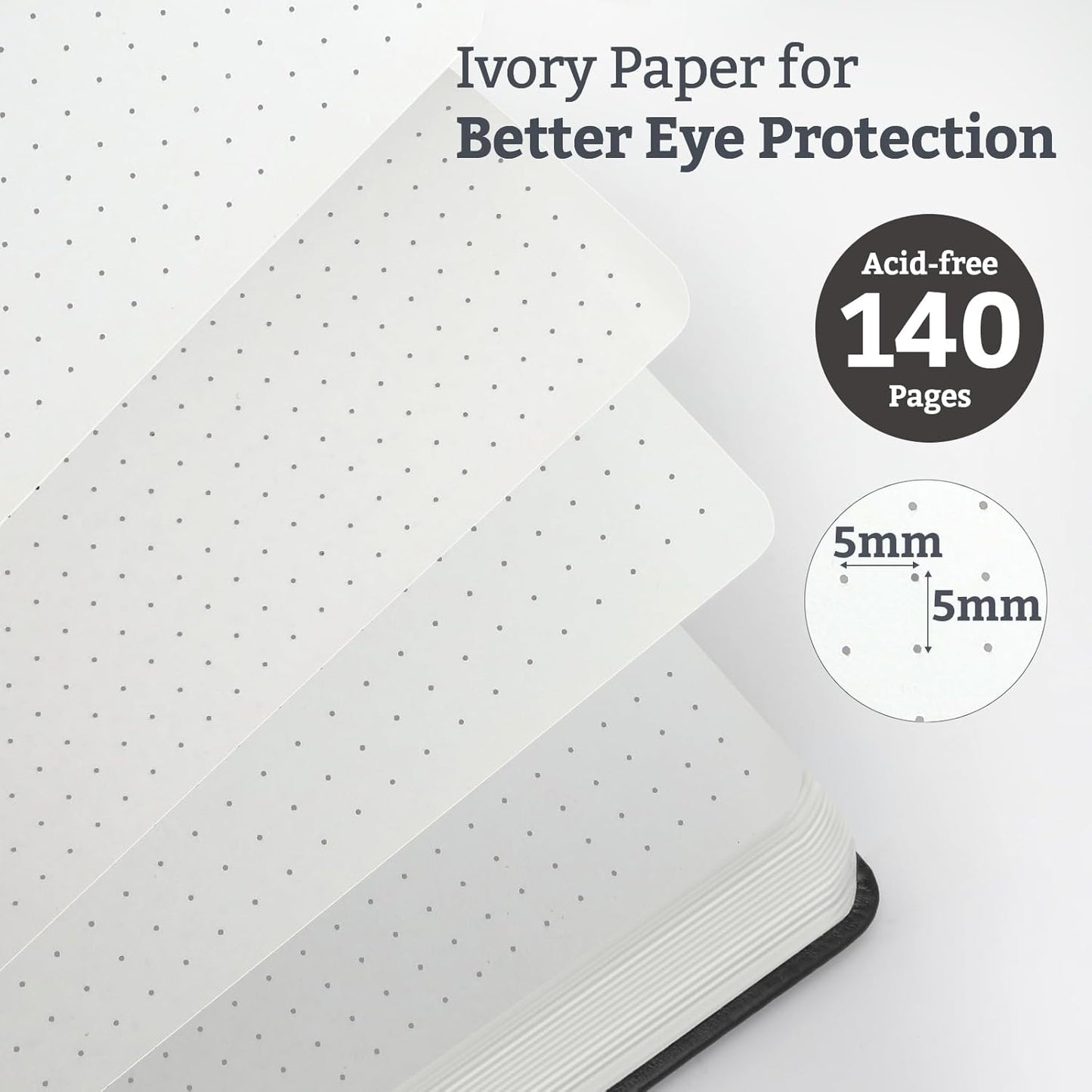 Hardcover Lined Bullet Dotted Journal Notebook, A5 140 192 Pages 100 120Gsm Paper College ruled for School,Work,Travel,and Daily Planning，5.7''*8.3'' (1, Black, A5 Dotted)