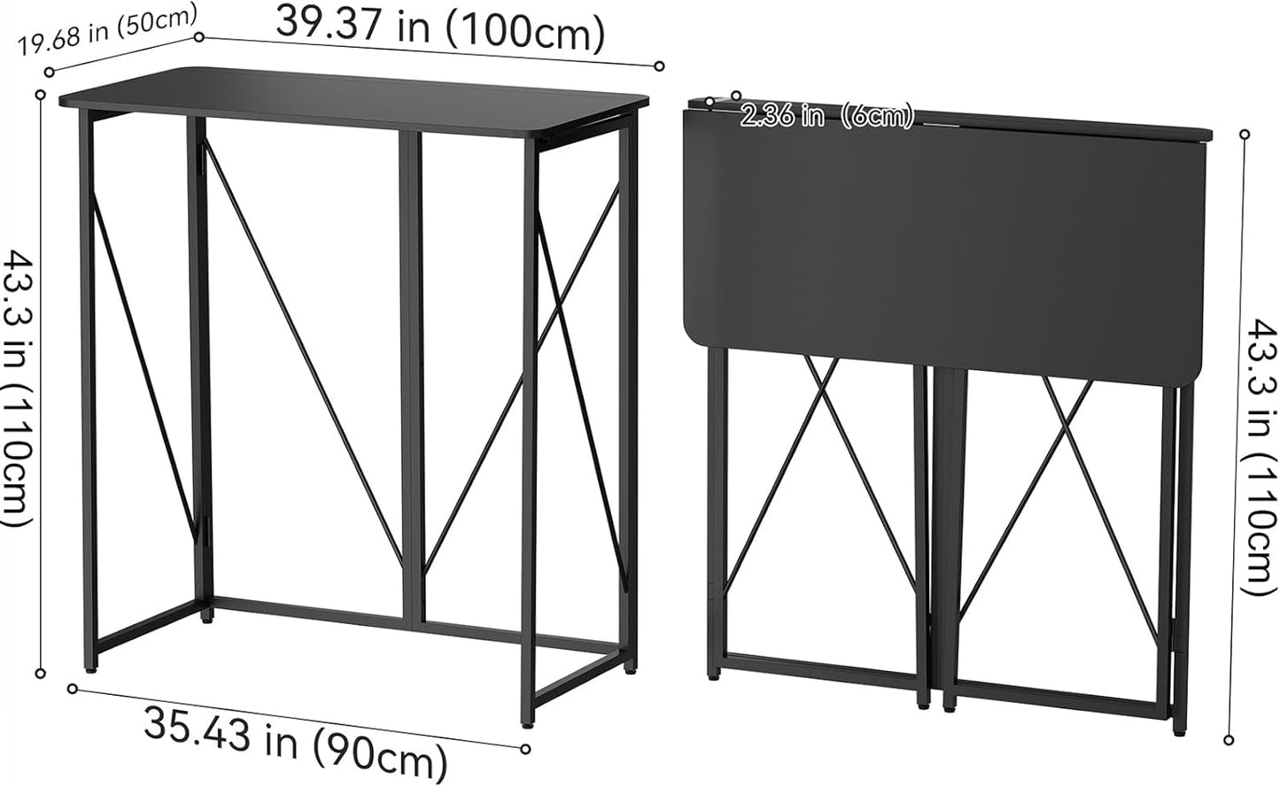 Folding Standing Desk, 39" Foldable Standing Desk, Collapsible Sit Stand Desk for Walking Pad Treadmill Home Office Living Room and Bedroom, 19.68" D x 39.37" W x 43.3" H, Black