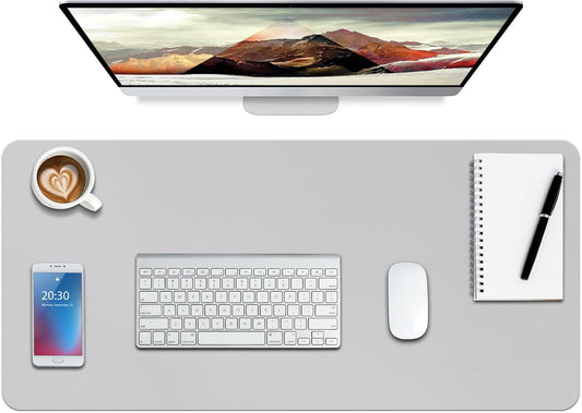 Boutilon Leather Desk Pad Protector,Non-Slip Mouse Pad,Laptop Desk Pad,Office Mouse Mat,Waterproof Leather Desk Blotter,Desk Writing Pad for Office and Home (L-Grey,35"x 17")