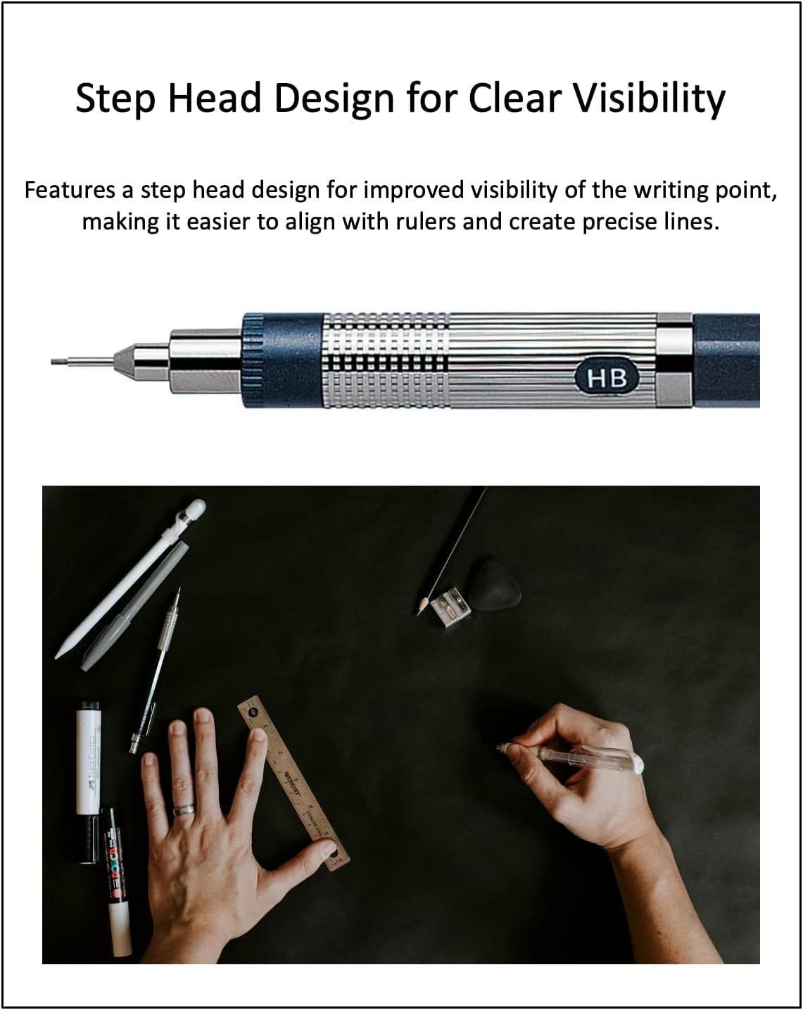 Graphlet Mechanical Drafting Pencil + Ain HB/B/2B leads, original Black slim pen case (0.9mm)