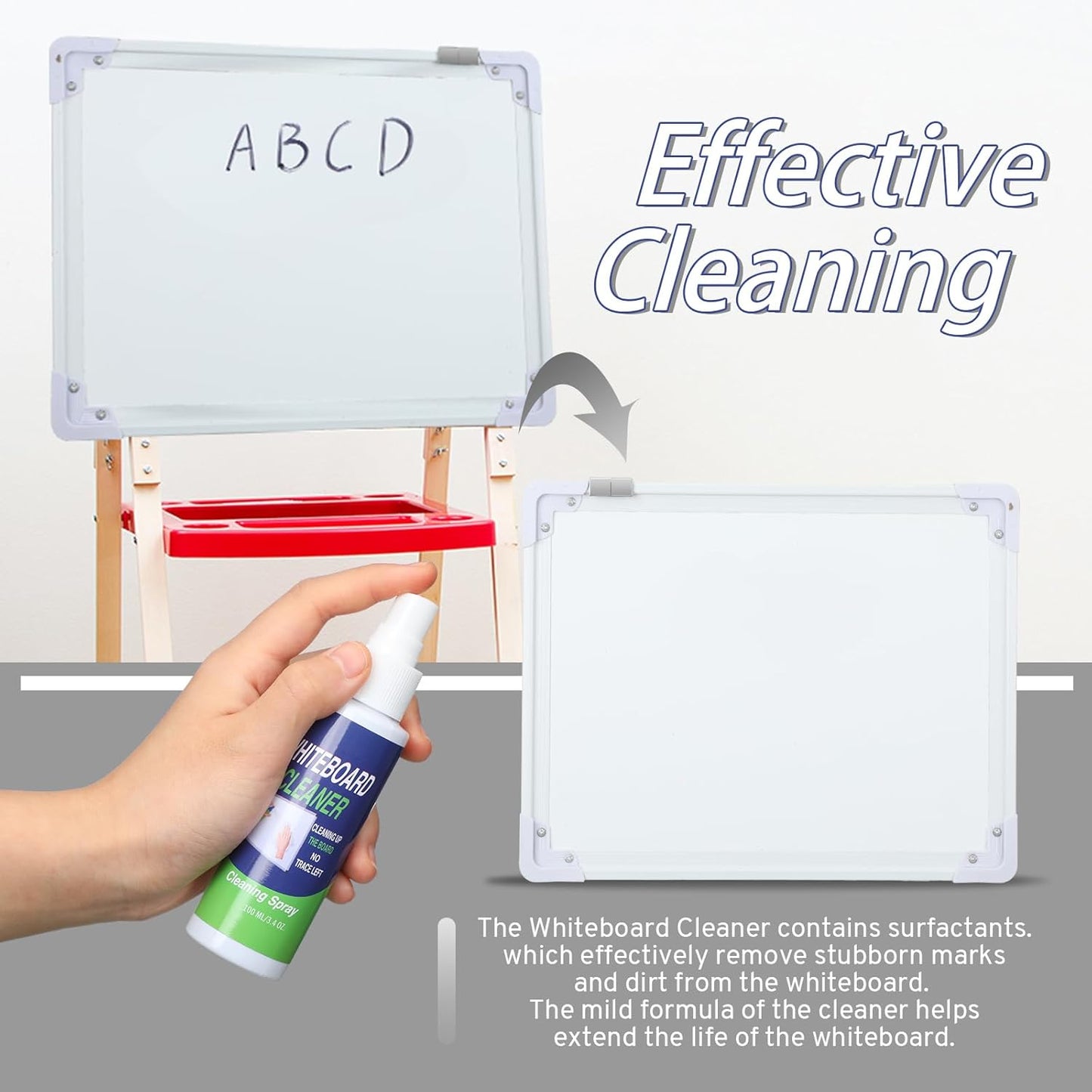 6 Pack Whiteboard Cleaner 3.4 Fl oz White Board Cleaning Spray Dry Erase Board Cleaner with Microfiber Shag Whiteboard Eraser Removes Stubborn Marks from Whiteboard Chalkboard (Grey)