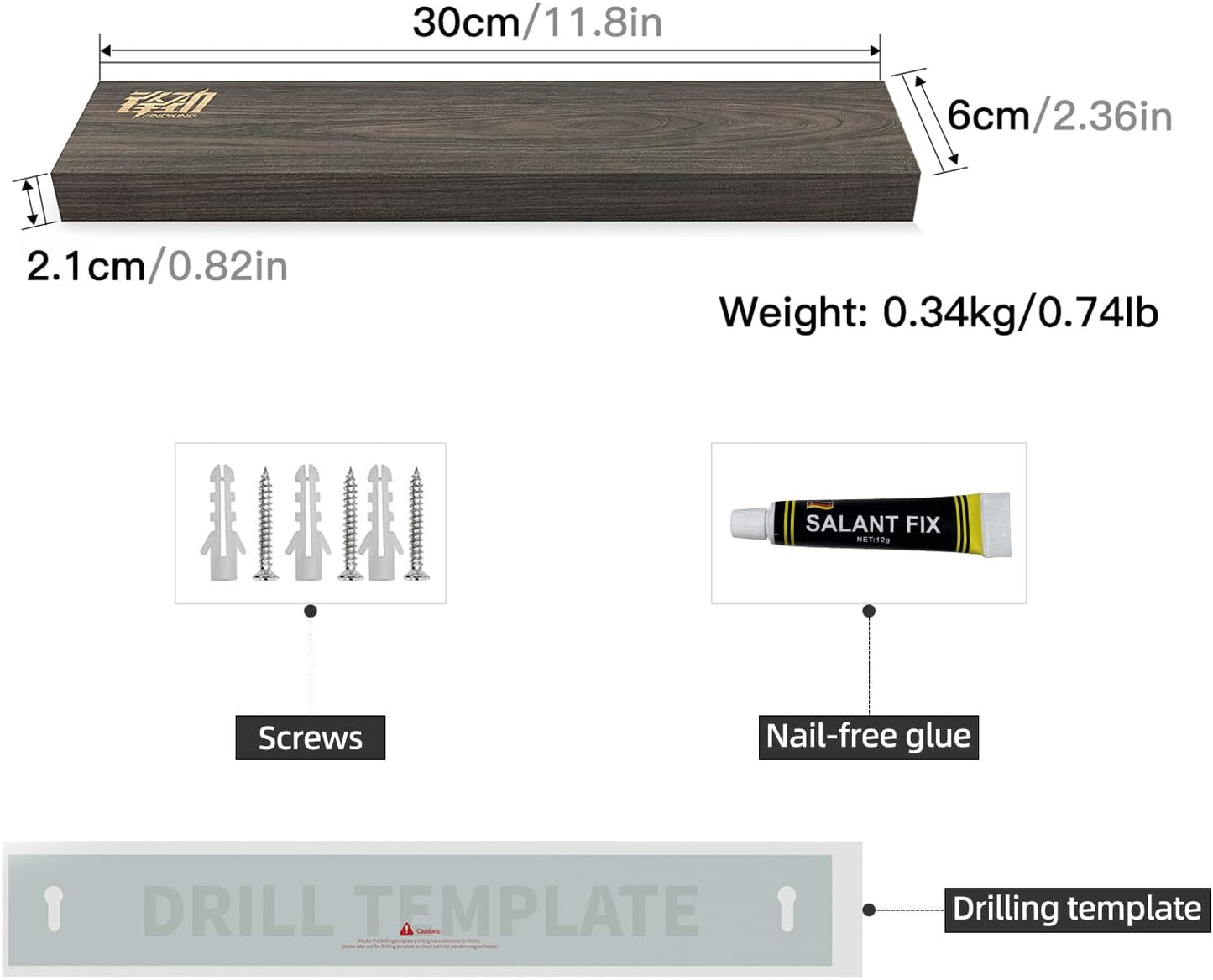 FINDKING Ash Wood Magnetic Knife Strip, Magnet Utensil Holder for Wall, Refrigerator, Wooden Rack for Kitchen Knives, No Drill (Dark Brown, 12 Inches, Without Knives)