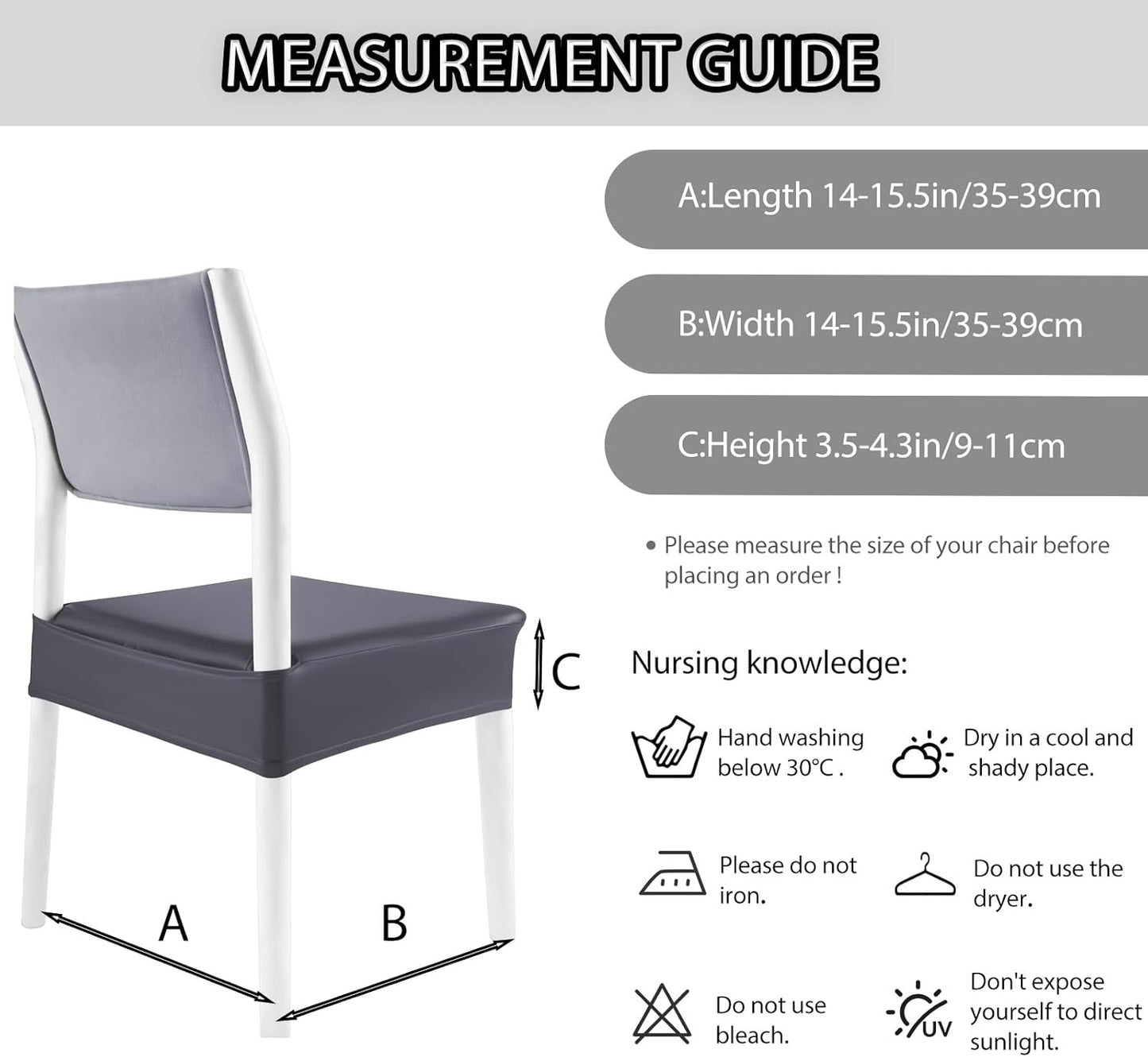 CWK Waterproof PU Leather Dining Chair Covers Set of 2-Stretchable Chair Seat Slipcovers, Removable & Washable Protector for Dining Room,Home,Office,Wedding,Rear Covers (PU-Grey)