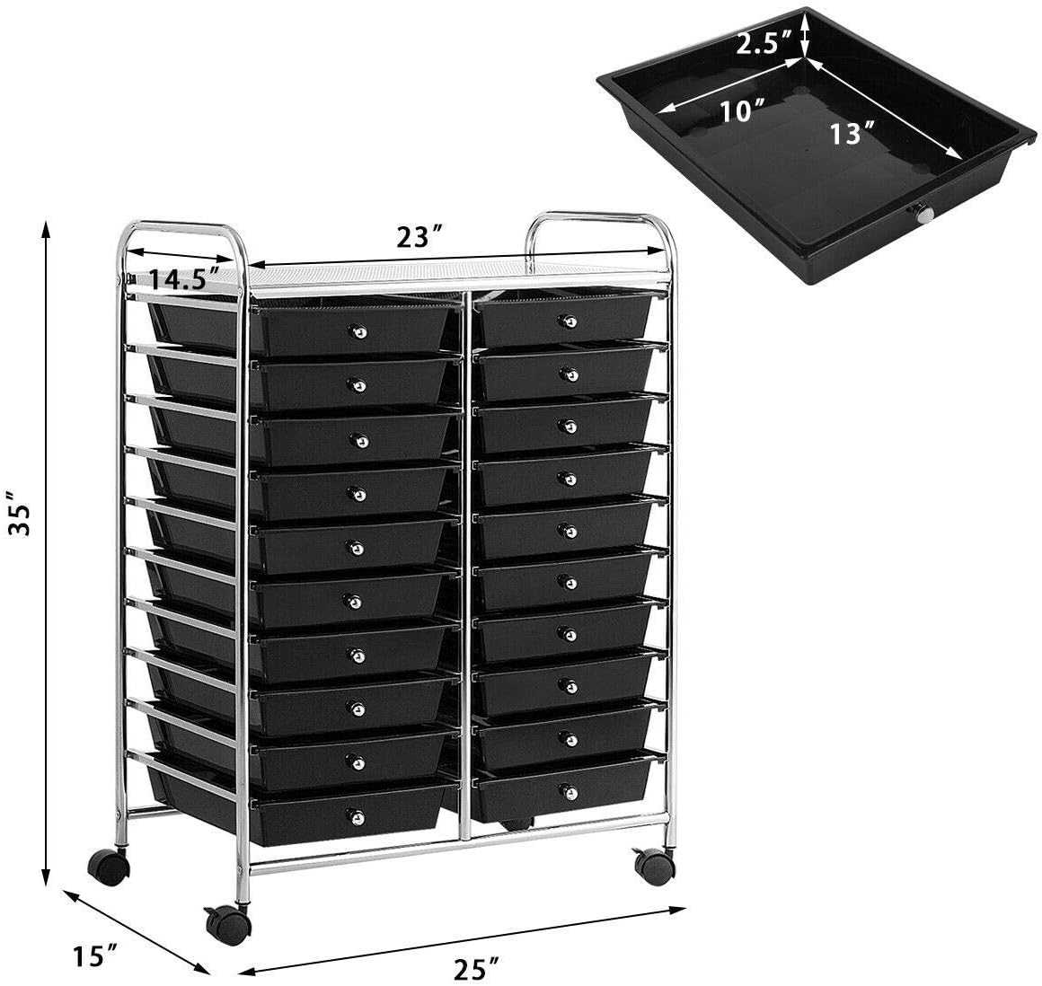 Giantex 20 Drawer Rolling Storage Cart Tools Scrapbook Paper Office School Organizer (25 x 15 x 35 Inch, Black)