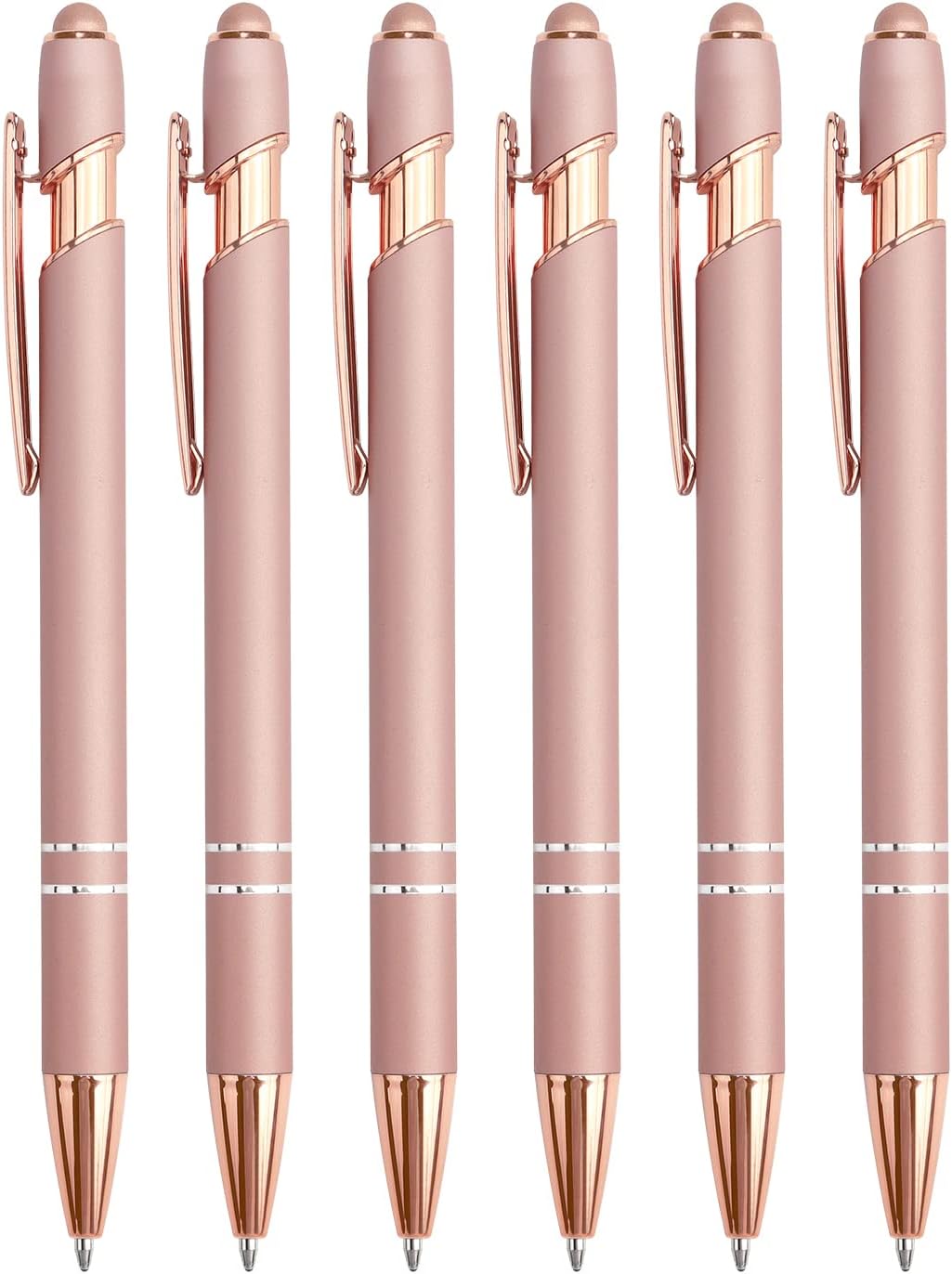 6 Pack Ballpoint Pen 2-in-1 Stylus Retractable Ballpoint Pen with Stylus tip, Metal Stylus Pen for Touch Screens, 1.0 mm Black Ink