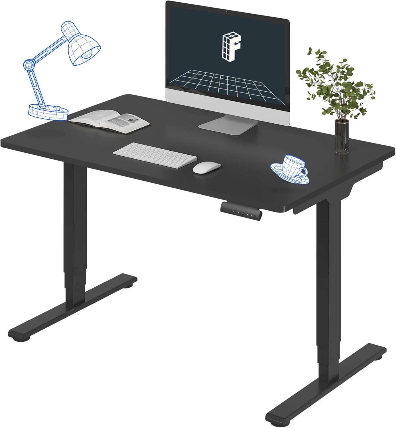 FLEXISPOT E6 Essential 3 Stages Dual Motor Electric Standing Desk 48x30 Inch Whole-Piece Board Height Adjustable Electric Sit Stand Desk(Black Frame + Black Desktop, 2 Packages)