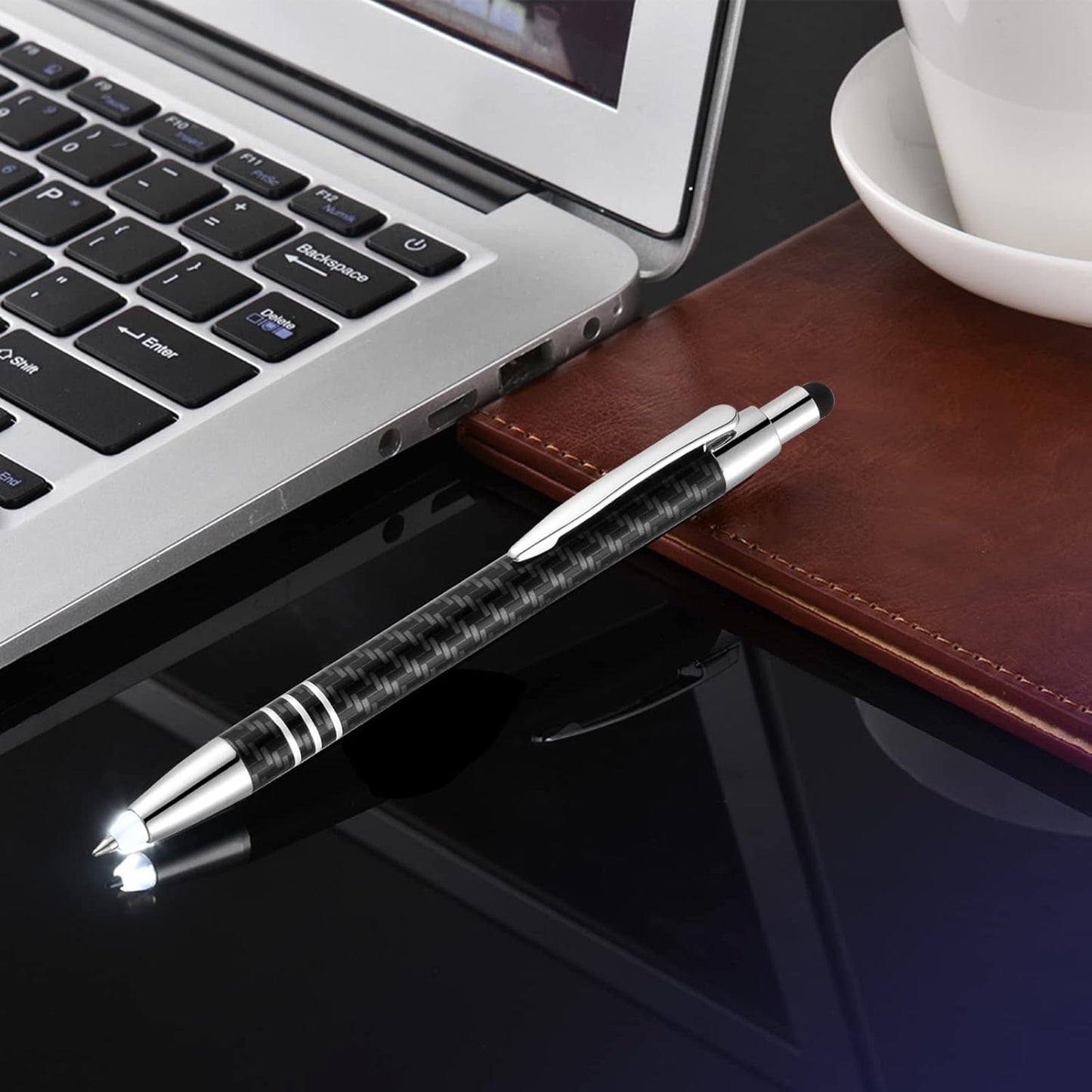 Glovion Lighted Tip Pen with Stylus 3-in-1 LED Penlight Light Up Pen Light Ballpoint Pen with Light for Writing in The Dark - Pack of 3 - White Light - GL006