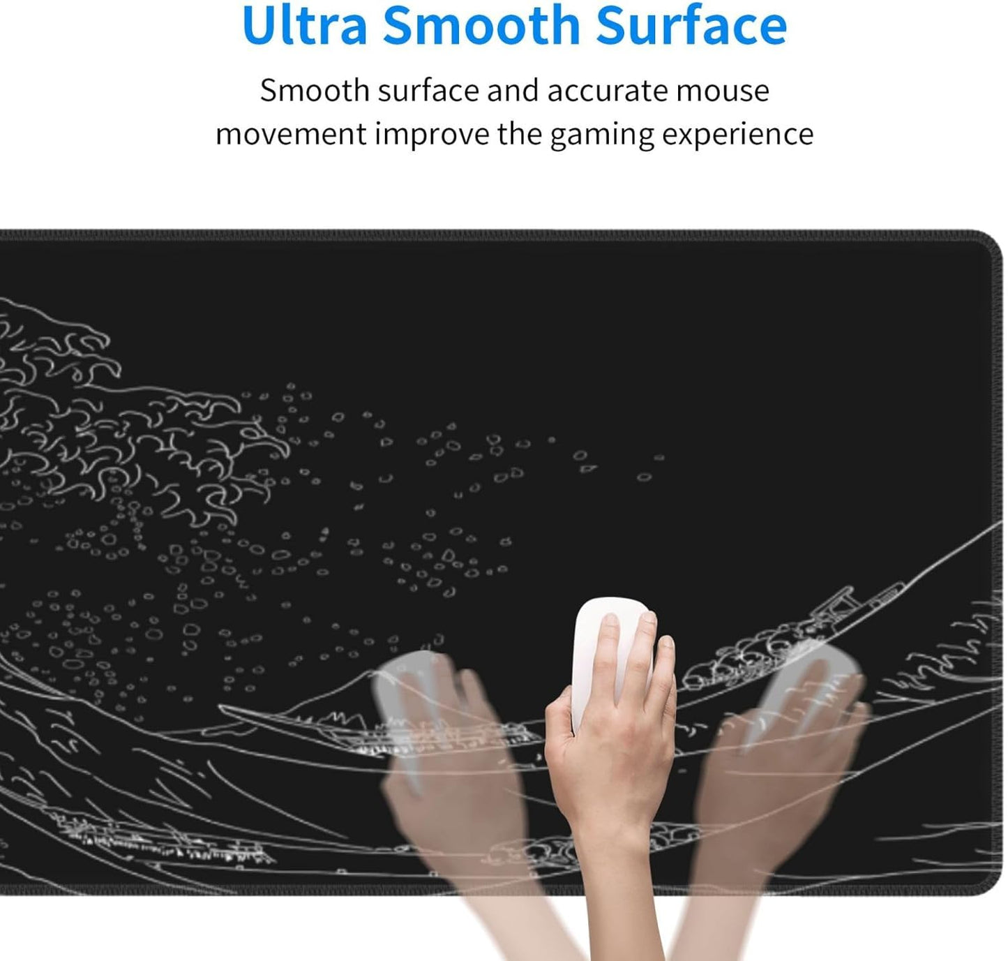 Extended Gaming Mouse Pad, Large Gaming Mouse Waterproof with Stitched Edges, Non-Slip Desktop Pad for Home and Office, Level Up Your 31.5x11.8 Inch… (Black Wave)