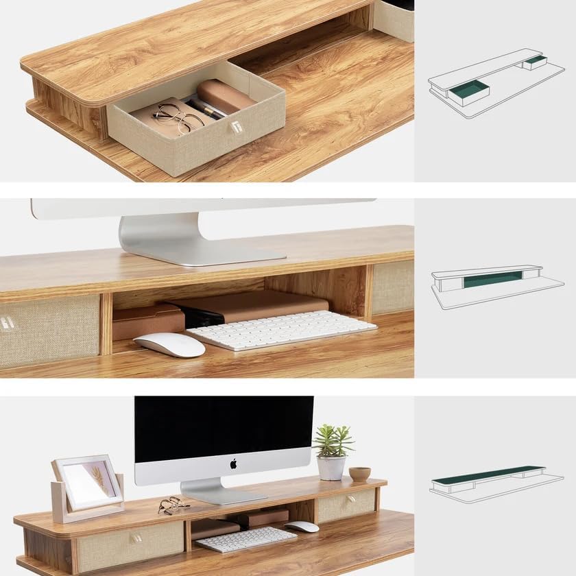 FEZIBO 55 x 24 Inch Whole-Piece Height Adjustable Standing Desk with Double Drawers, Sit Stand Desk, Stand Up Table (Send Two Packages), Light Rustic Top