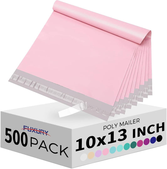 Fuxury Poly Mailers 10x13 Inch 500pc,Sturdy Shipping Bags for Clothes,Self Adhesive Mailing Shipping Envelopes,Waterproof Mailers Poly Bags,Colorful Packaging Bags for Small Business Pink
