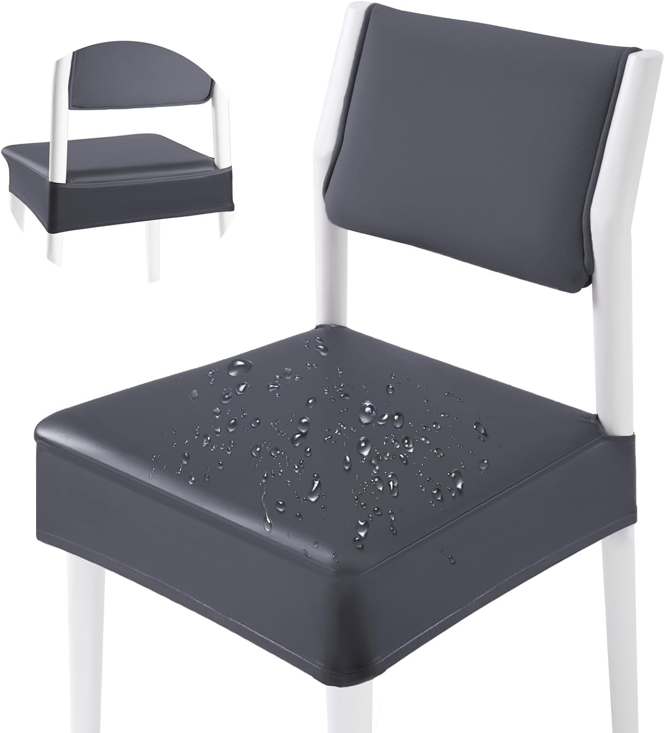 CWK Waterproof PU Leather Dining Chair Covers Set of 1-Stretchable Chair Seat Slipcovers, Removable & Washable Protector for Dining Room,Home,Office,Wedding,Rear Covers (PU-Grey)