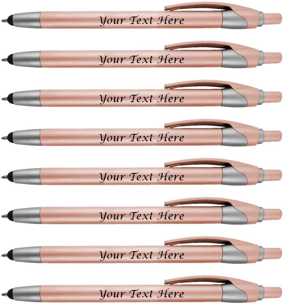 Personalized With your Custom Logo or Text Pens-Pack of 300- for Marketing, Parties, and Events, 2 in 1 Capacitive Stylus & Ballpoint Pen Compatible With Touchscreen Devices, Black Ink,Rose Pens