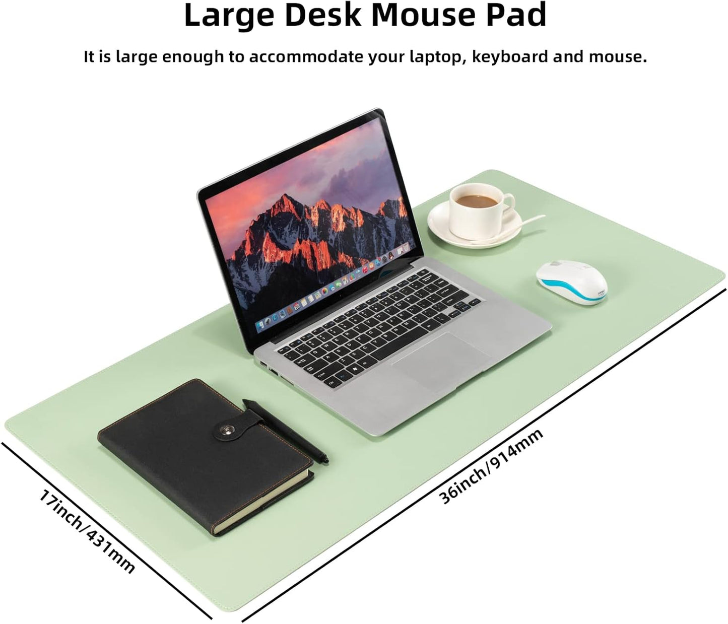 PU Leather Desk Pad,36x17 in Large Computer Desk Mat,Waterproof Non-Slip Desk Blotter Protector,Light Green Big Keyboard Mouse Pad