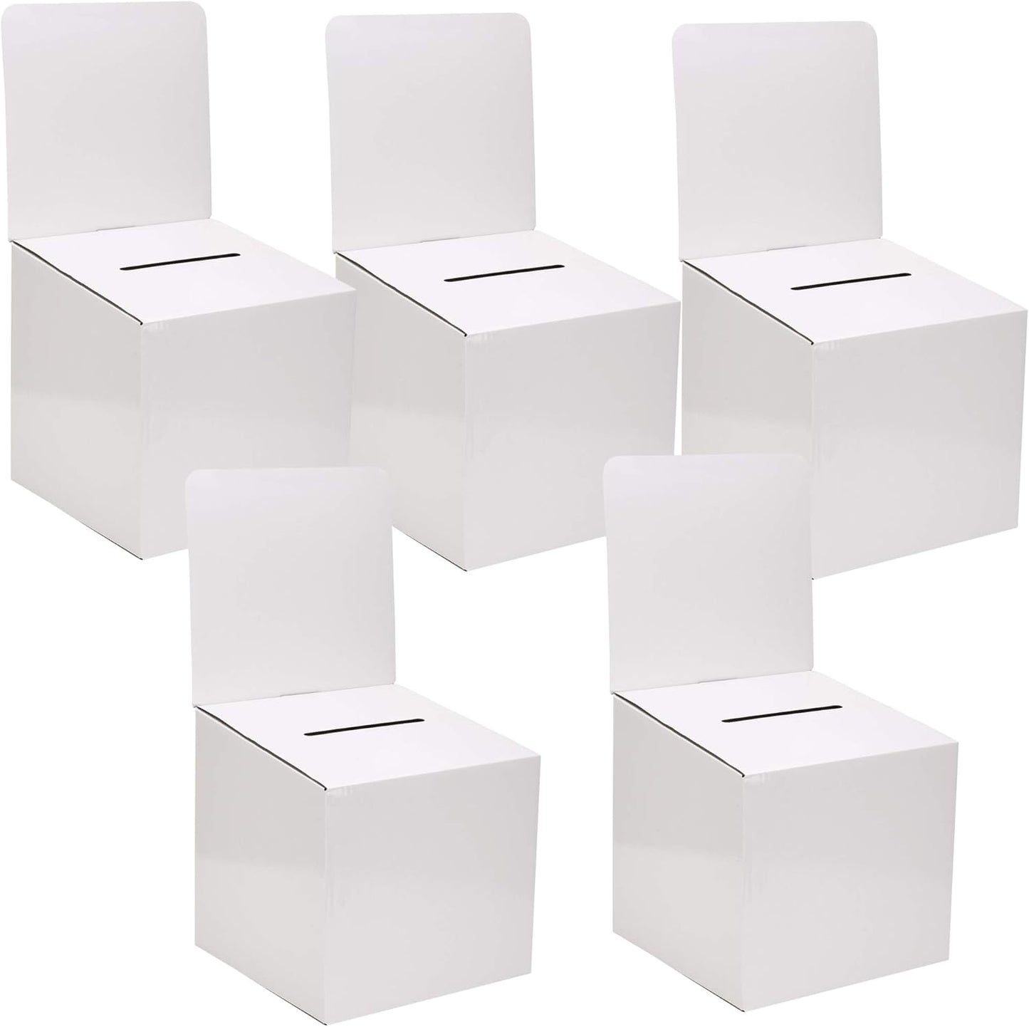 Donation Collection Ballot Box Reusable thick Raffle Ticket Charity Cardboard with wide Slot comment Suggestion Box With Removable Header 10.5H x 10.5W x 10D, Display area 11Hx 10.5W(5 Pack) White