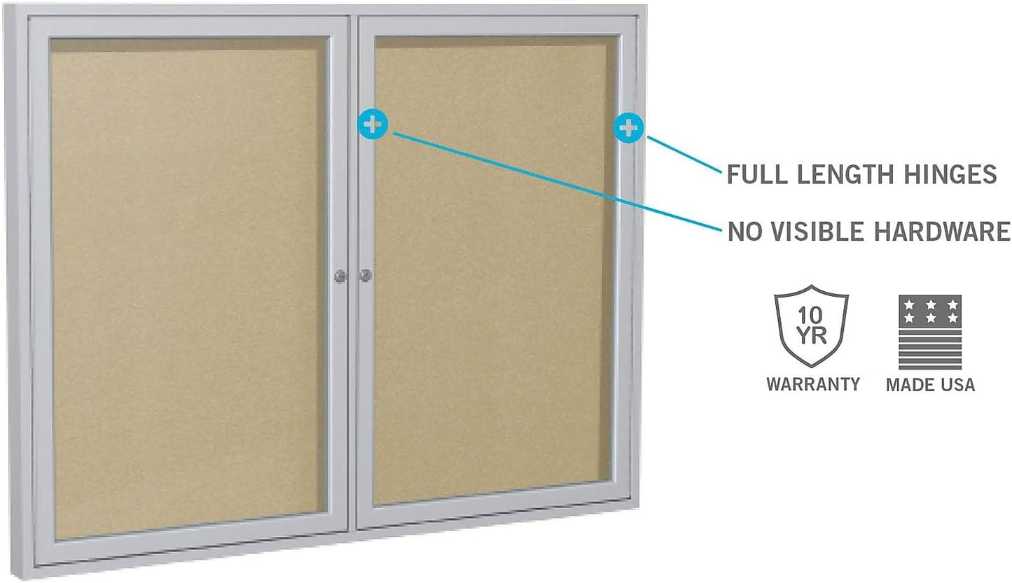 Ghent 48"x96" 2-Door Outdoor Enclosed Vinyl Bulletin Board, Shatter Resistant, with Lock, Satin Aluminum Frame - Silver (PA34896VX-193), Made in The USA,Medium