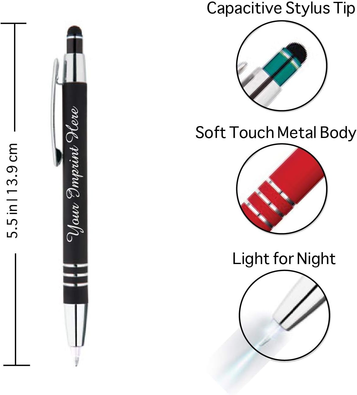 ExpressDesigns™ - Personalized Pens Gift Set - 2 Pack of | LED Flashlight Soft Touch Metal Pens w/gift box | Luxury Ballpoint Pen Custom Engraved with Name or Message | Light Up Pens (Black)