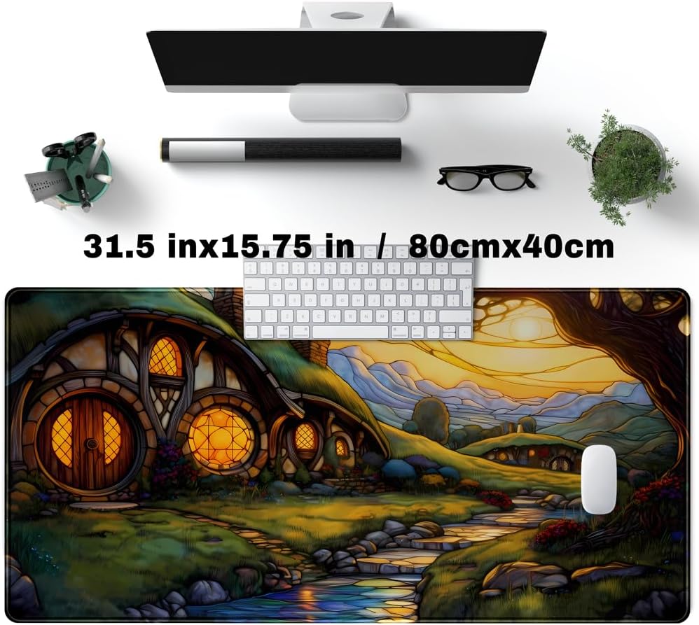 Cute House Anime Mouse Pad Desk Mat Gaming Playmat MTG Game Mat Large Gaming Mousepad for Desk Computer Keyboard Laptop Pad, Desk Decor Home Office with Stitched Eges Pad (31.5x15.7 in)