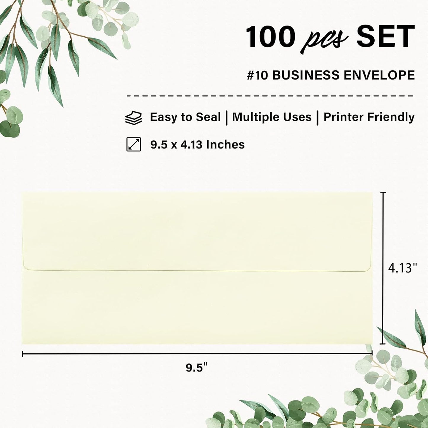 100 Pack #10 Business Envelopes, Self Seal Standard Ivory Envelopes for Secure Business & Legal Mailing, Office, Checks, Letter, Invoices, 4 1/8 x 9 1/2 Inches