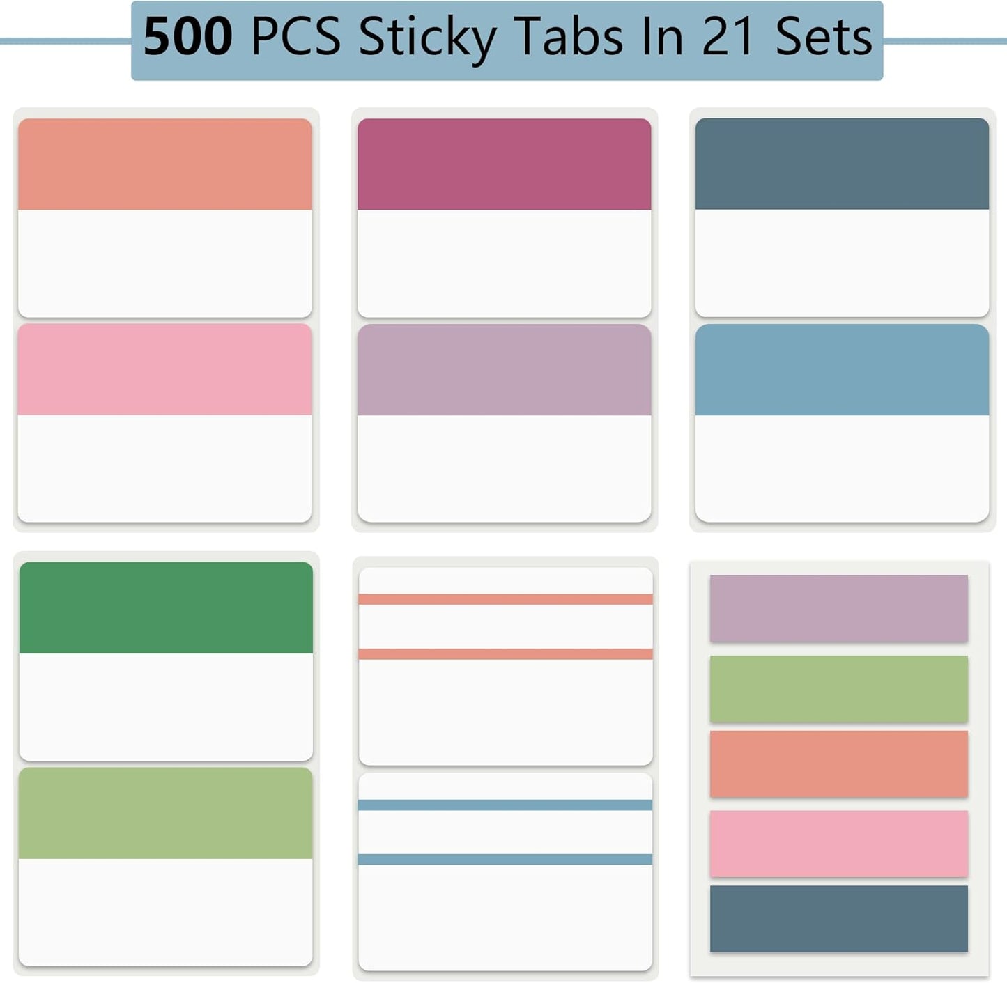 ELII 500 PCS Book Tabs 2 Inch Sticky Index Tabs, Colored Page Markers Repositionable Tags Reading Tabs Self Adhesive Tape Flags for Books, Binders, Notebook and File Folders