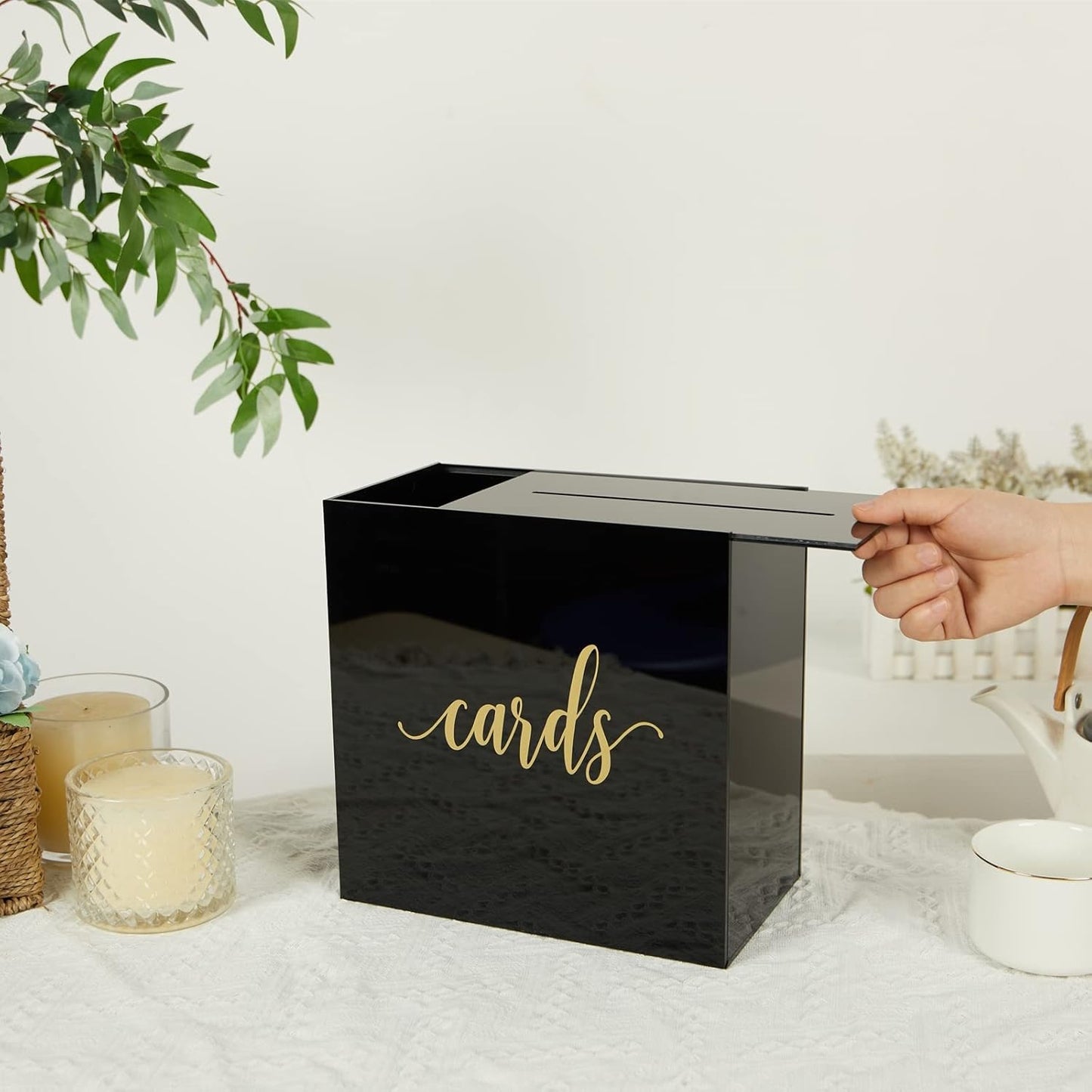 10” Acrylic Card Box - Wedding Card Box for Reception, Birthday, Party, Money Box, Wishing Well, Graduation Party, Elegant Large Clear Card Box-ACB001-Black