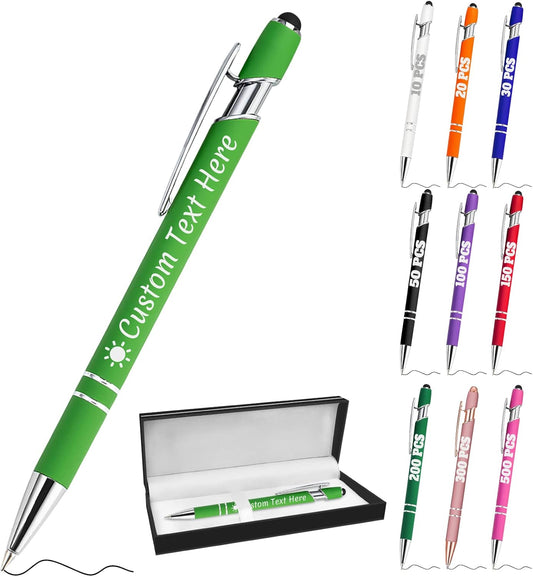 Personalized Pens with Name Custom Engraving Ballpoint Pens with Stylus Tip Customized Smooth Writing Pens Personalized Gifts for Anniversary Birthday or Graduation(Light Green,Black Ink)