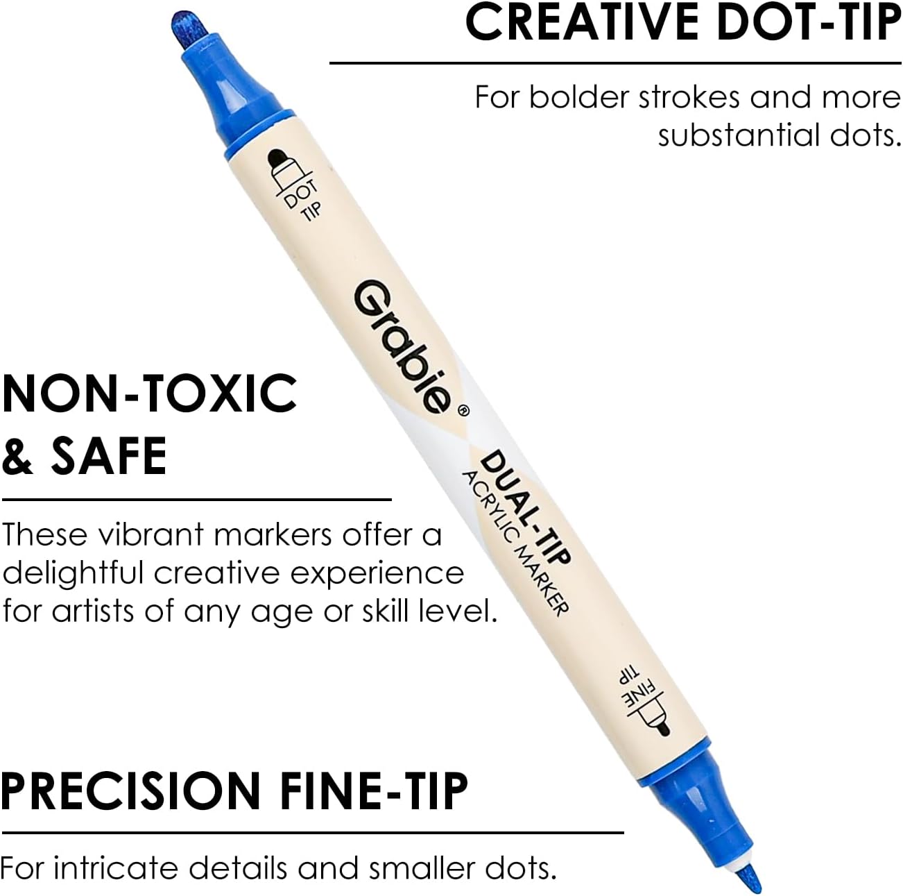 Grabie 36 Dual Tip Acrylic Paint Markers, Acrylic Paint Pens, Fabric Markers for Fabric, Canvas, Rock, Glass, Wood, Paper, DIY, Canvas DIY Art Supplies Kit