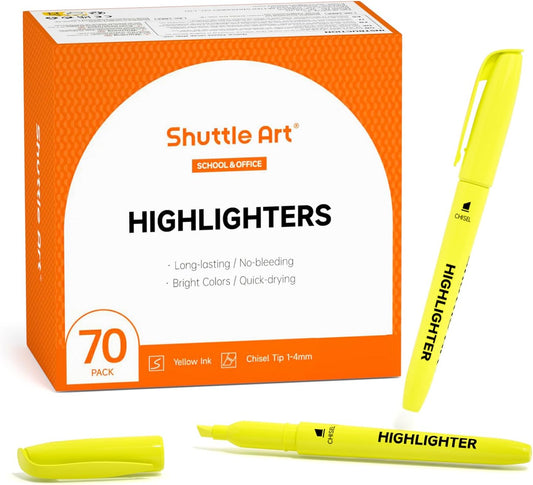 Shuttle Art 70 Pack Highlighters, Yellow Highlighters with Versatile Chisel Tip, Highlighter Markers Bulk in Vibrant Color for Highlighting as Office, School Supplies