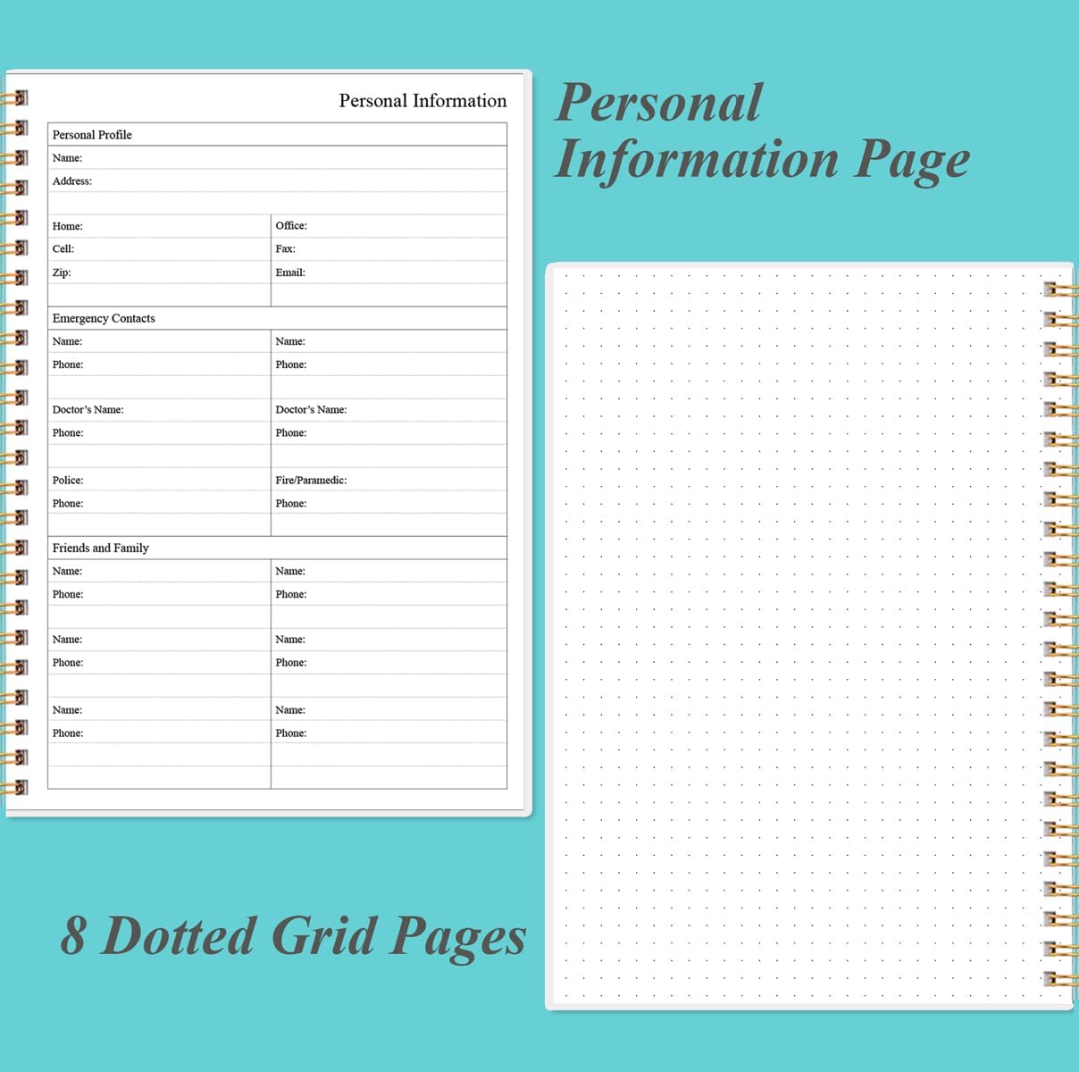 Daily Planner Undated - A5 To Do List Notebook Hourly Schedules, Spiral Appointment Planner for Women and Men, PVC Hardcover, Inner Pocket, Elastic Closure, 5.8" x 8.3", Teal Flowers