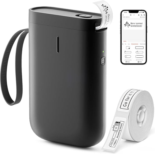 DEEPIN Label Maker Machine Portable Bluetooth Label Maker with Tape, Thermal Label Printer Multiple Templates for Phone, Mini Label Sticker Printer for Business Office Organization Black