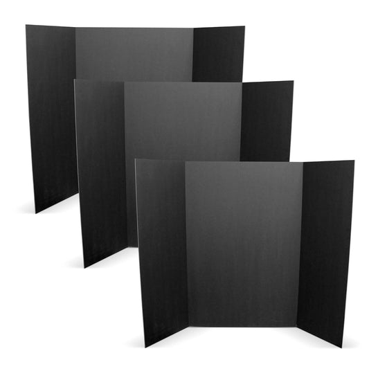 Flipside Products 36” x 48” Foam Project Boards for Presentations, Science Fair, School Projects, Event Displays and Trifold Picture Board - Total Black - 3 Pack