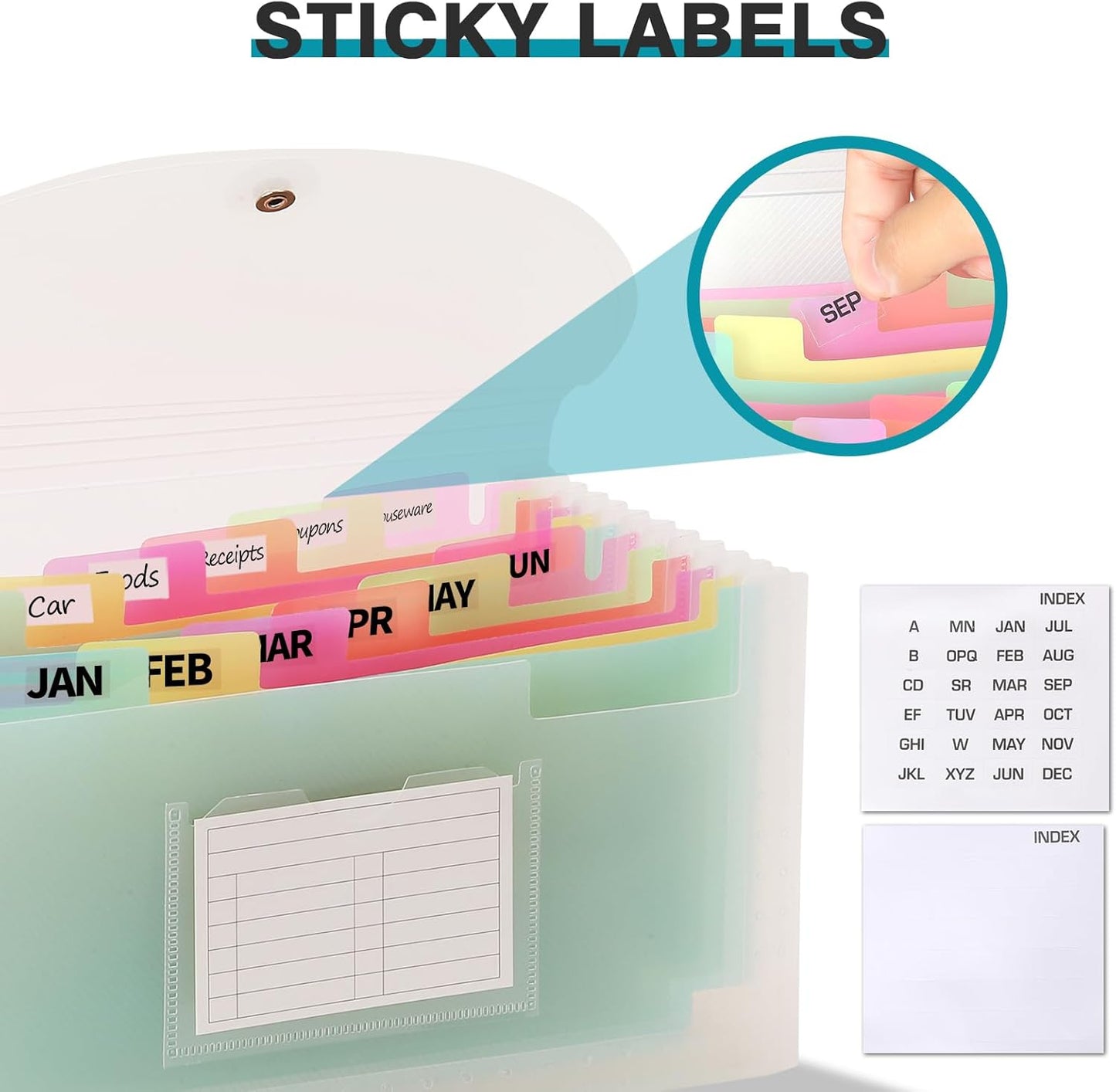 H4D Check Size 13 Pocket Expanding File Folder, Accordion File Organizer Wallet Case for Coupon Receipt Storage, 10 x 5.5 inches, Rainbow Color