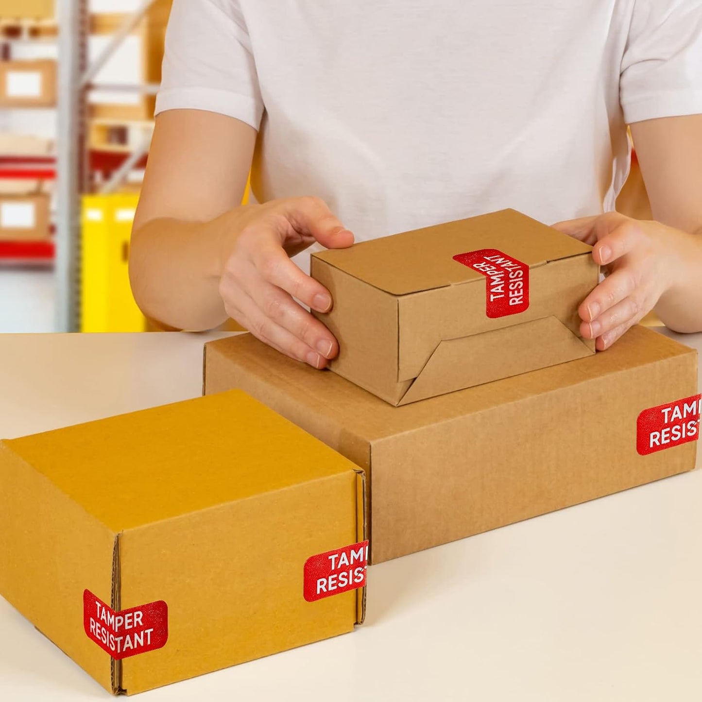 Gueevin 1000 Pcs Tamper Resistant Metallic Labels Adhesive Stickers, 0.5 x 1.5 Inches Tamper Evident Tape Holographic Seal for Box Mailing Packaging Sealing Delivery Office Home Supplies