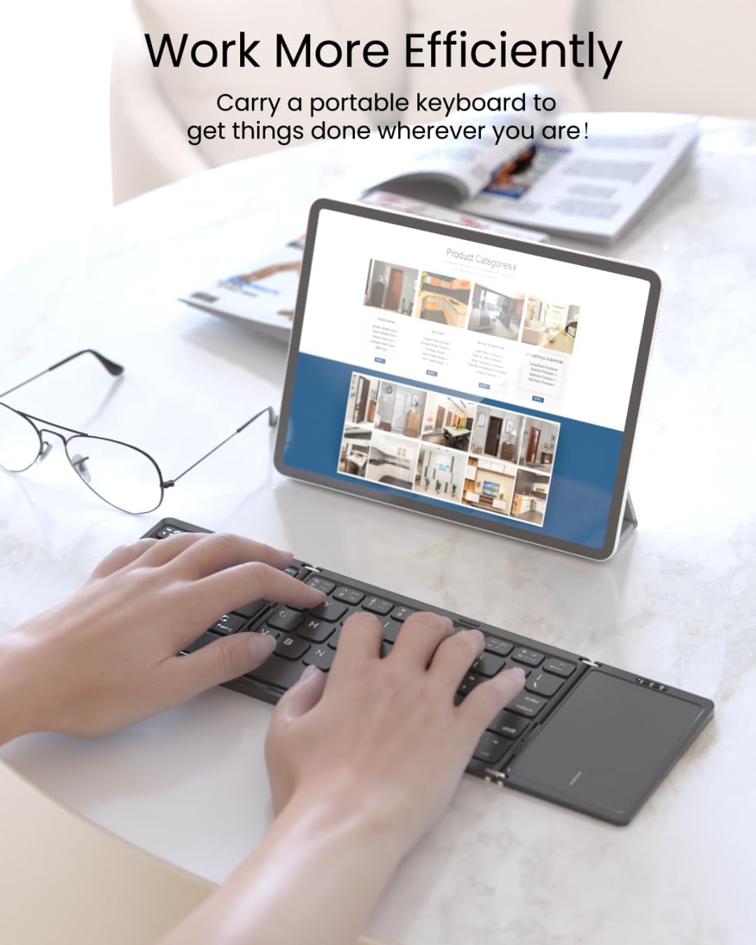 Foldable Bluetooth Keyboard, Folding Portable Wireless Keyboard with touchpad,Travel Pocket Keyboard for iOS Android Windows Mac Smartphone Tablet & Laptop, Sync Up to 3 Devices, Black