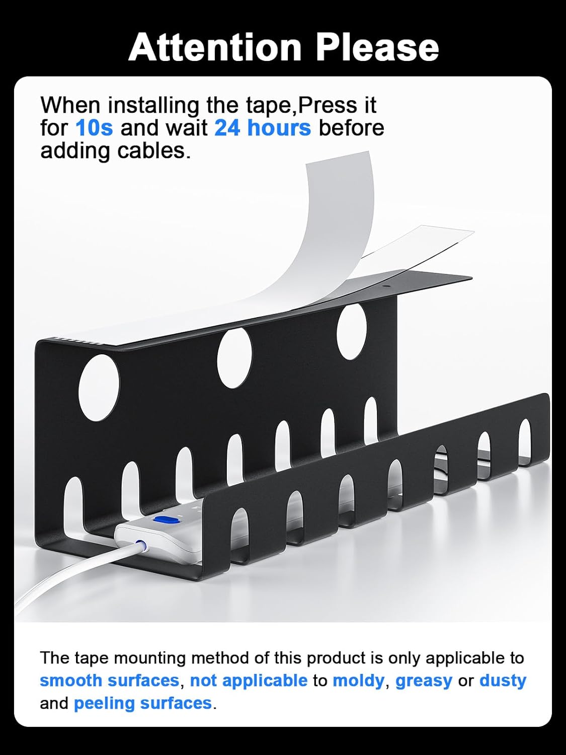 Delamu 2 Pack Metal Under Desk Cable Management Tray, U-Channel Cord Organizer Box, Office Under Desk Cord Organizers, Cable Management with Various Accessories, Black, 15.75 Inches