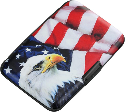 ELFISH Mini RFID Aluminum Wallet Credit Cards Holder Business Card Case Metal ID Case for Men Women（Flag2