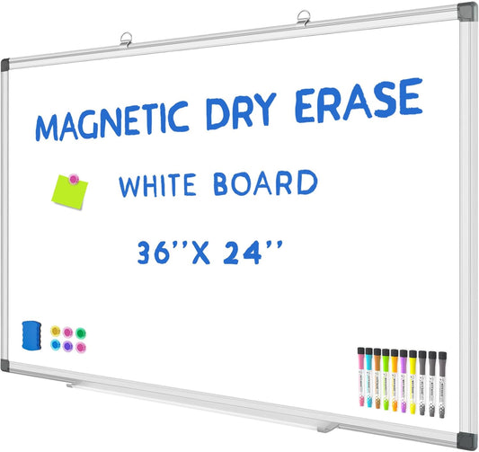Grtard Large White Board Dry Erase, 36" x 24" Magnetic Dry Erase Boards, Hanging Magnetic Whiteboard with Marker and Magnets, Dry Erase Board for Wall, White Boards Dry Erase for School, Office, Home