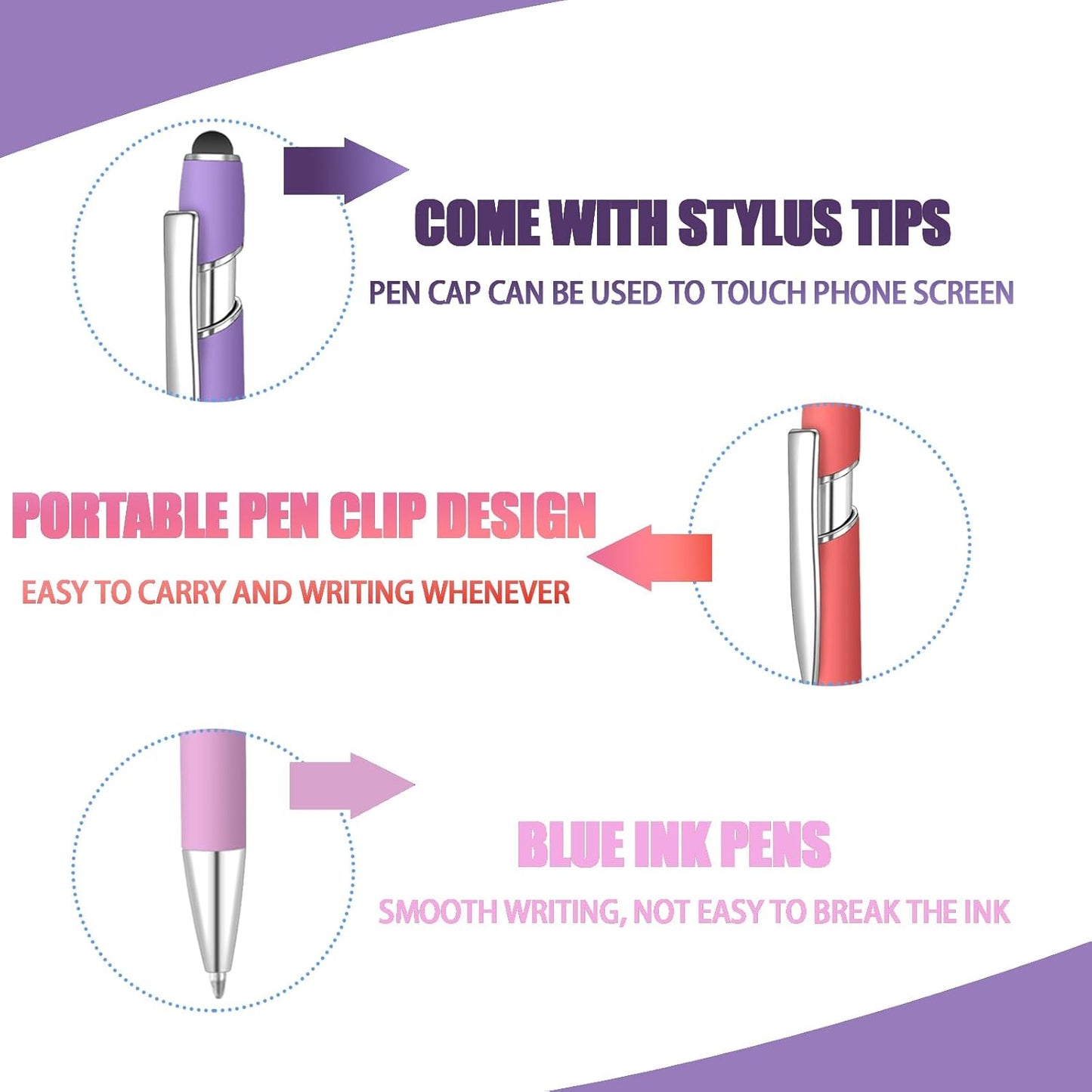 8 Pcs Blue Ink Ballpoint Pen with Stylus Tip 2 in 1 Stylus Ballpoint Pen Metal Pens Stylus Pen for Touch Screens School Office Coworkers (Multicolor Pink)