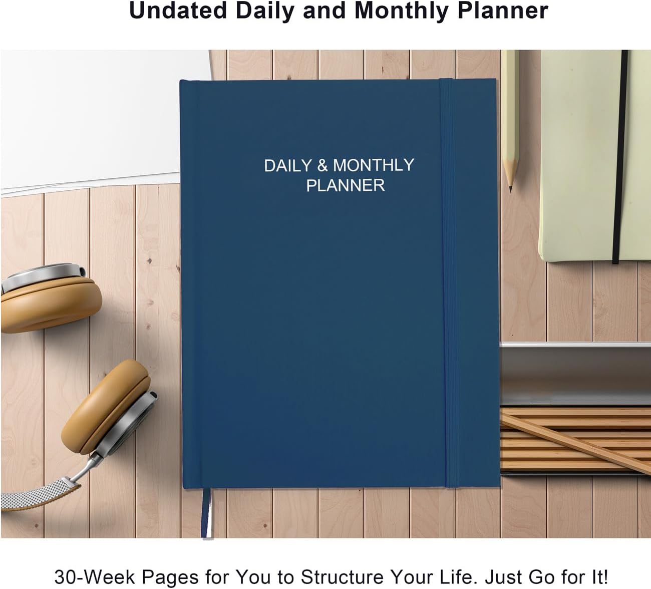 Daily & Monthly Planner for 2025 2026 or Anytime - ADHD Planner Two Pages Per Day, Daily Planner Undated to Increase Focus, Eliminate Overwhelm, Achieve Your Biggest Goals, 8.5'' × 11'', Blue